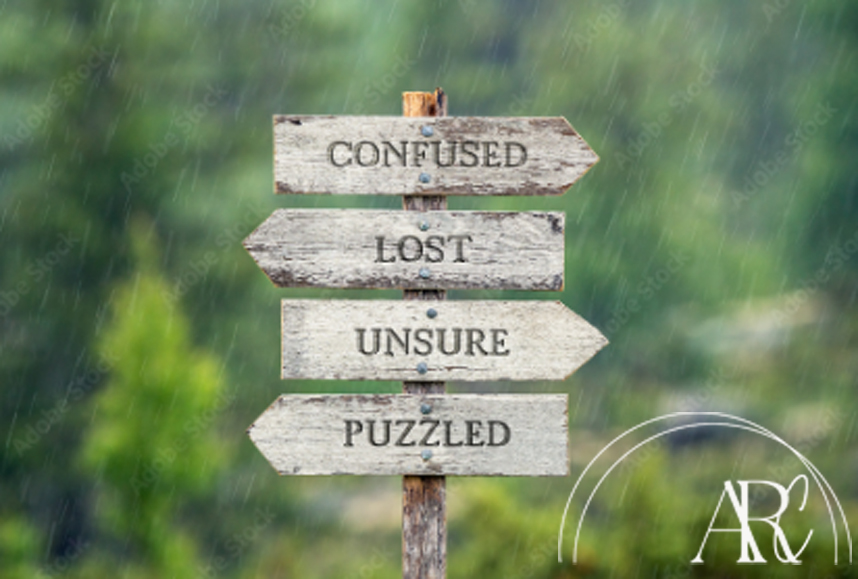 Image is of wooden signposts with the words confused, lost, unsure and puzzled on with the ARC logo. This post is about grounding techniques for anxiety and low mood and considers the autonomic nervous system and mental health.